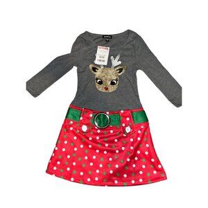 4T Zunie Holiday Polka Dot Sparkly Reindeer Belted Skirt Dress